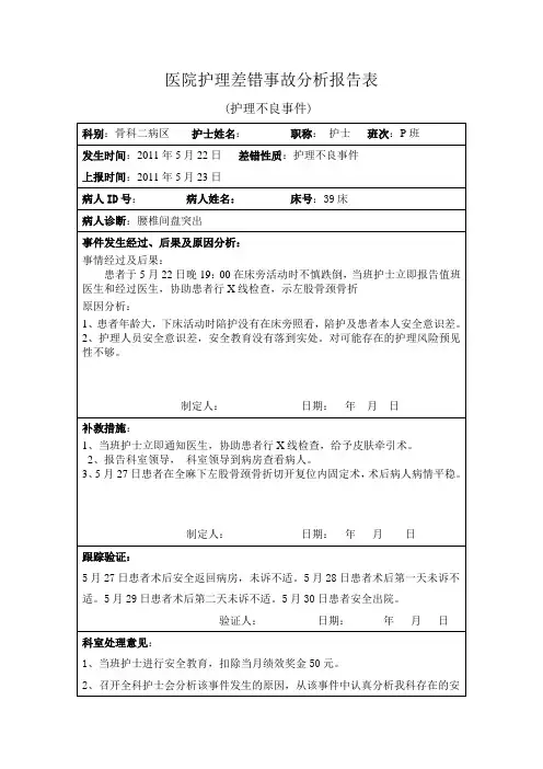 护理不良事件报告表