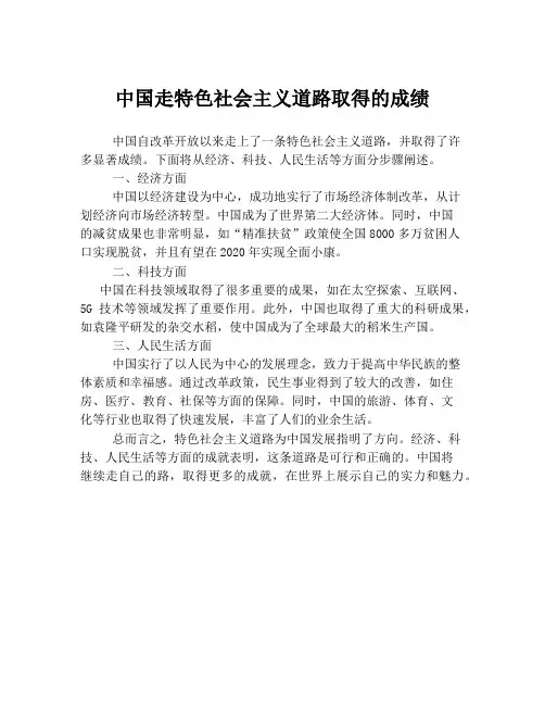中国走特色社会主义道路取得的成绩