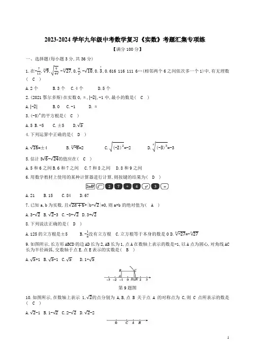 2023-2024学年九年级中考数学复习《实数》考题汇集专项练附答案解析