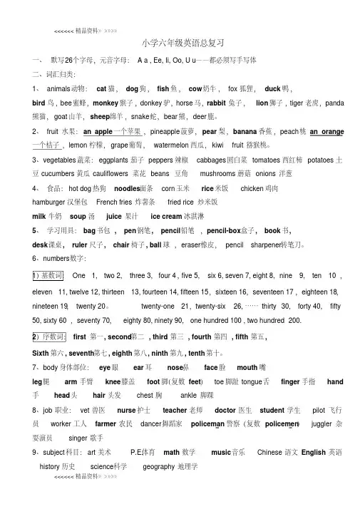 湘少版小学六年级英语总复习(精华版)学习资料