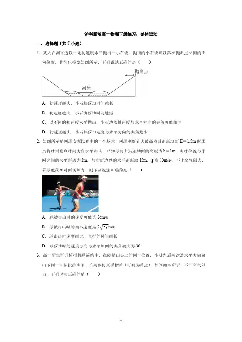 沪科新版高一物理下册练习：抛体运动