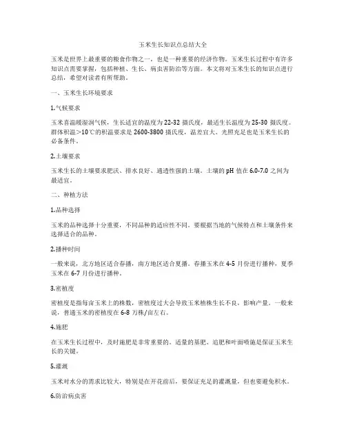 玉米生长知识点总结大全
