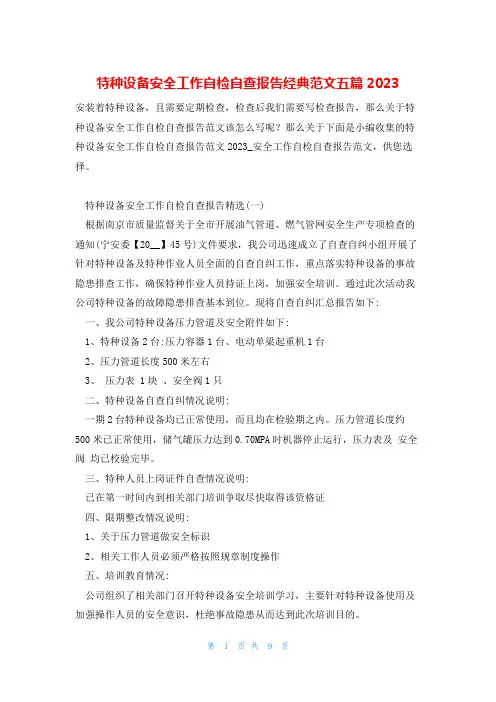 特种设备安全工作自检自查报告经典范文五篇2023