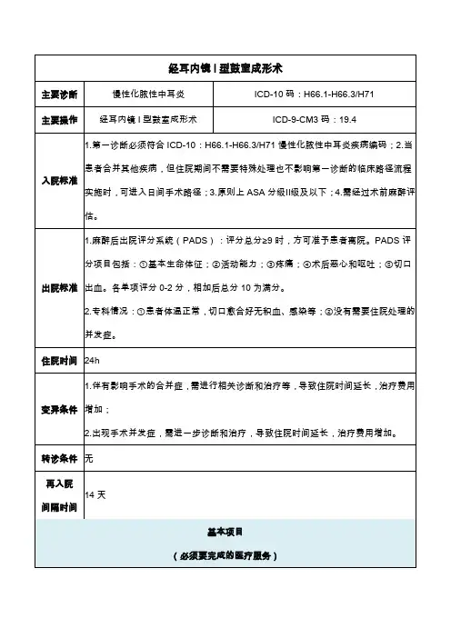 经耳内镜I型鼓室成形术(2020年日间手术病种手术操作规范)