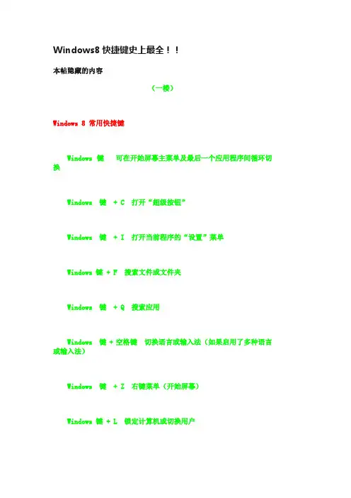 Windows8快捷键史上最全！！