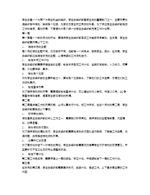 学生会组织部月度工作计划表