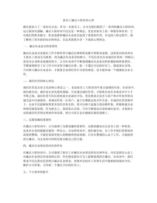 新员工廉洁入职培训心得