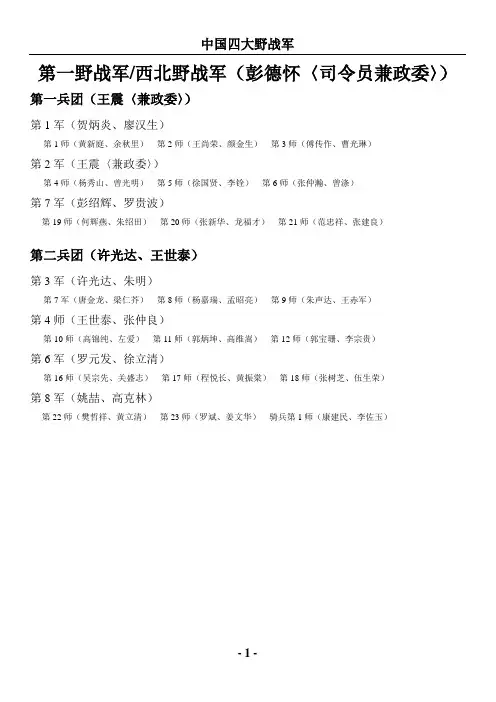 中国四大野战军介绍