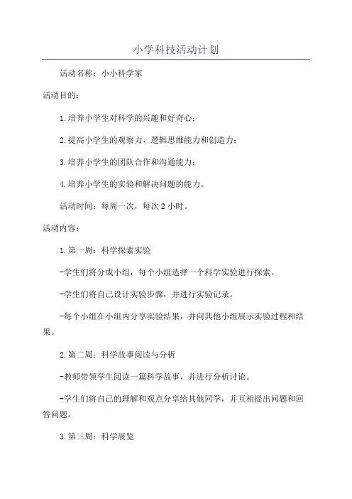 小学科技活动计划