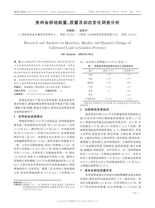 贵州省耕地数量、质量及动态变化调查分析