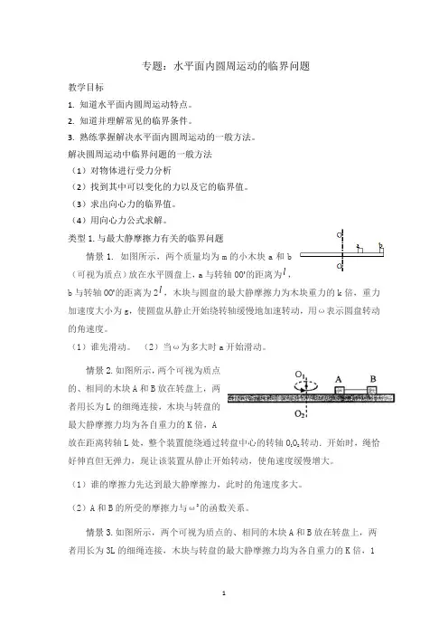 水平面内圆周运动的临界问题