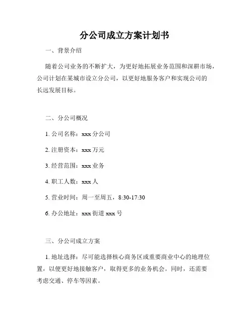 分公司成立方案计划书