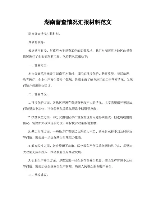 湖南督查情况汇报材料范文