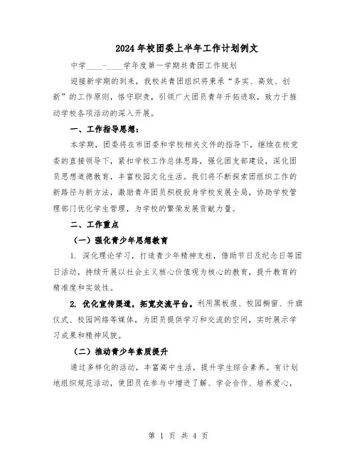 2024年校团委上半年工作计划例文（二篇）