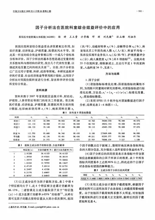 因子分析法在医院科室综合效益评价中的应用