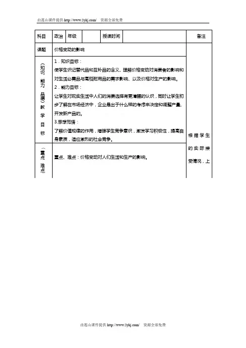 高一政治《1.2.2 价格波动的影响》教案