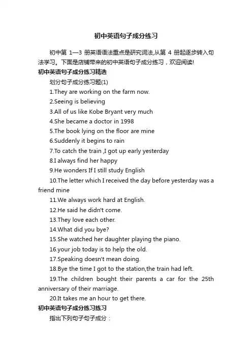 初中英语句子成分练习