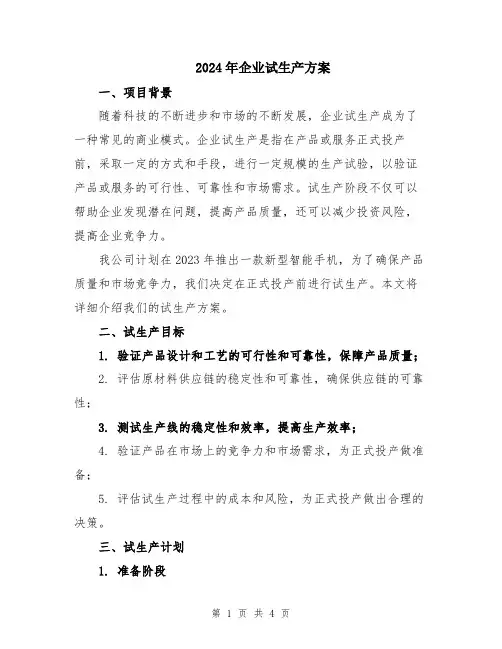 2024年企业试生产方案