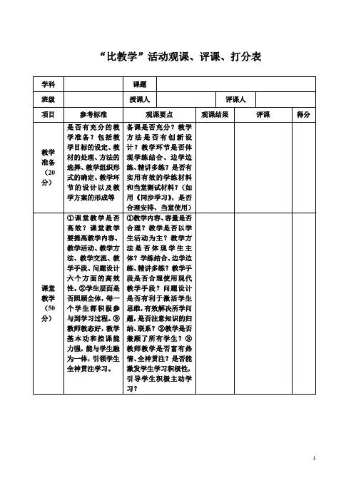 听评课打分标准