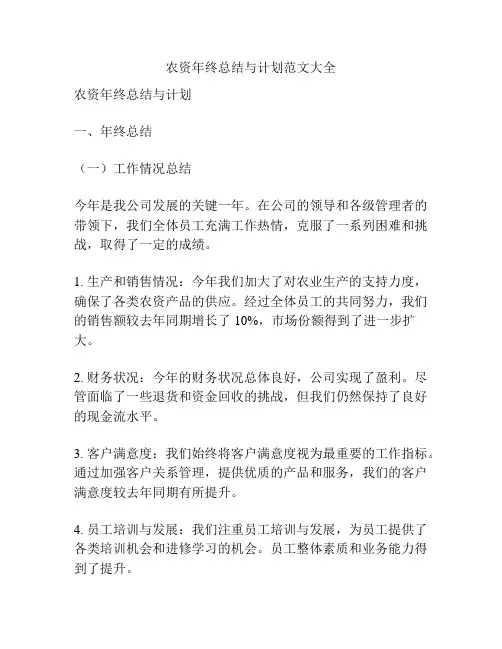 农资年终总结与计划范文大全