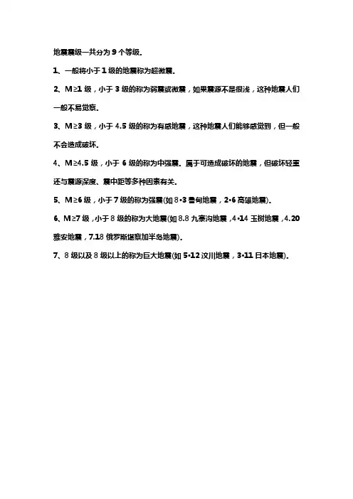 地震灾害分级标准