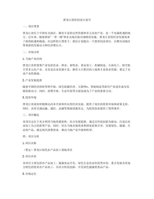 黑龙江投资创业计划书