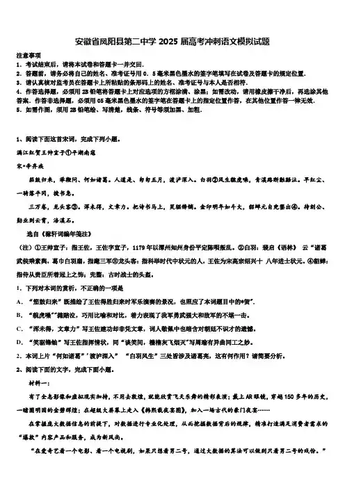 安徽省凤阳县第二中学2025届高考冲刺语文模拟试题含解析