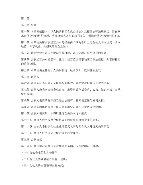 合伙经营公司章程(3篇)