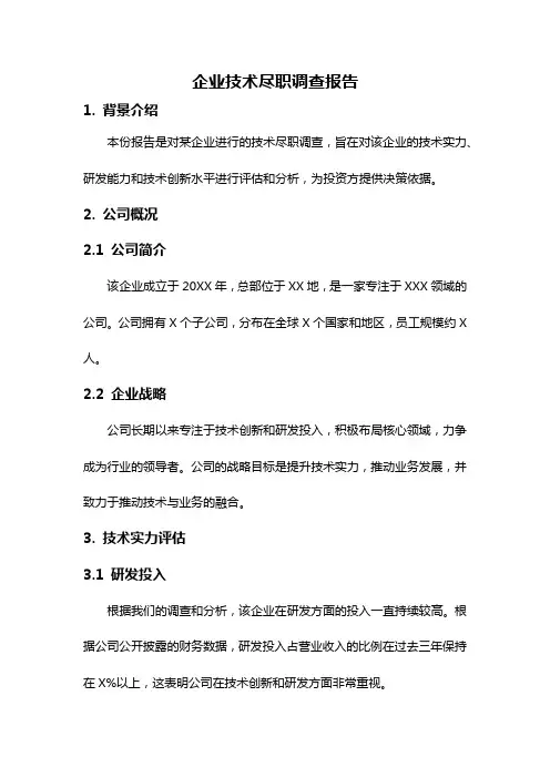 企业技术尽职调查报告