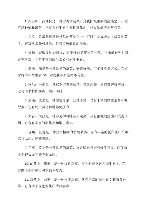 2024年蔬菜种蔬菜种类名称大全