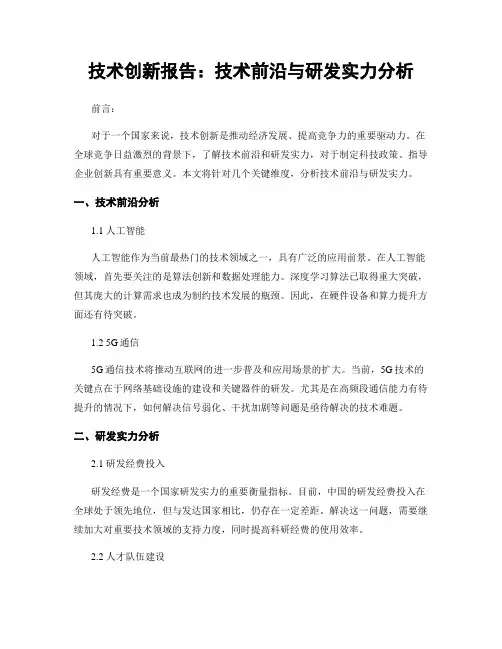 技术创新报告：技术前沿与研发实力分析