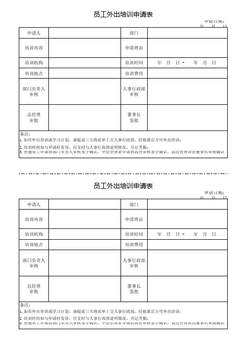 员工外出培训申请表