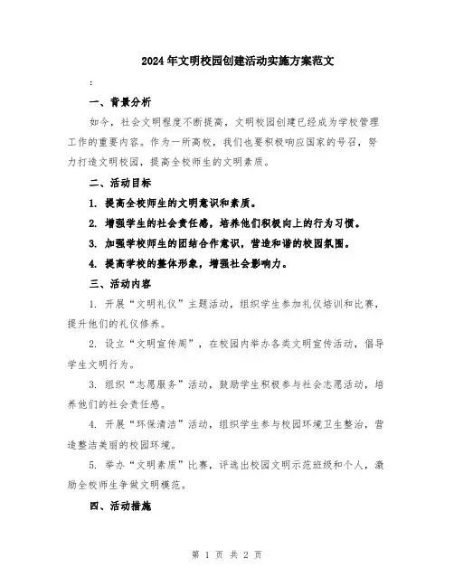 2024年文明校园创建活动实施方案范文