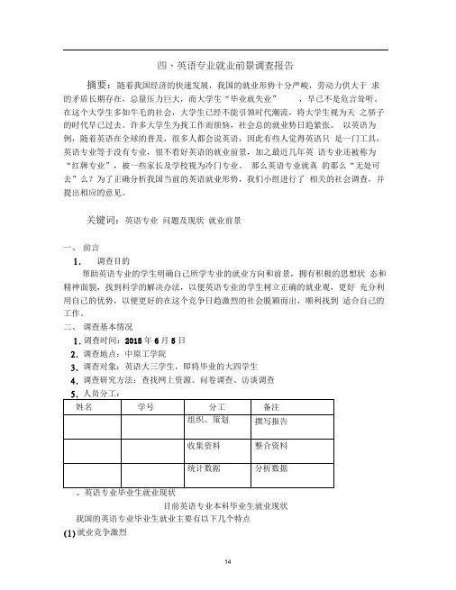 英语专业就业前景调查报告