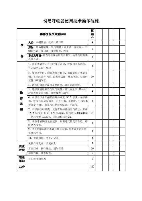 简易呼吸器使用技术操作流程