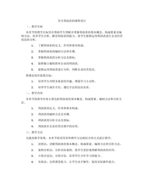 有关利润表的课程设计