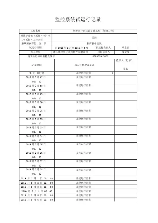 视频的监控系统试运行记录簿