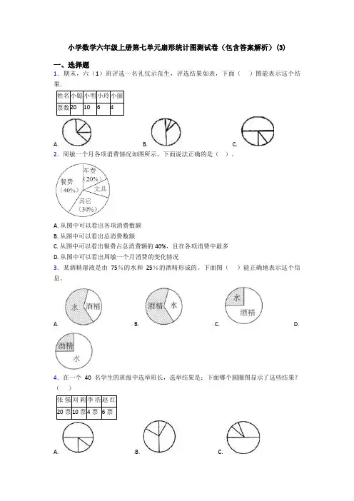 小学数学六年级上册第七单元扇形统计图测试卷(包含答案解析)(3)