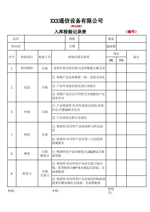入库检验记录表