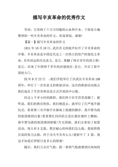 描写辛亥革命的优秀作文