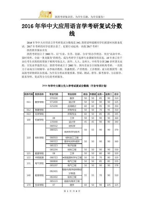 2016年华中大应用语言学考研复试分数线