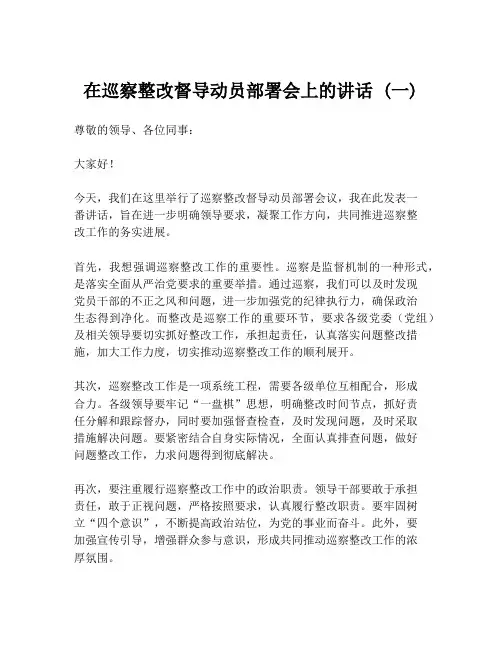在巡察整改督导动员部署会上的讲话 (一)