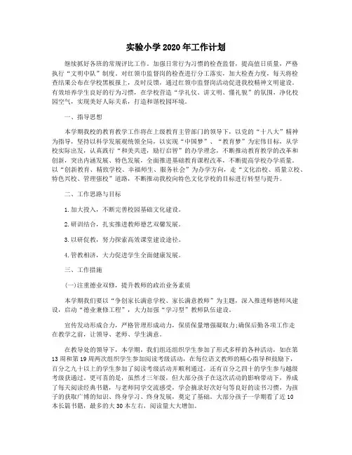 实验小学2020年工作计划