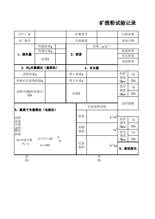 新规范矿粉原始记录