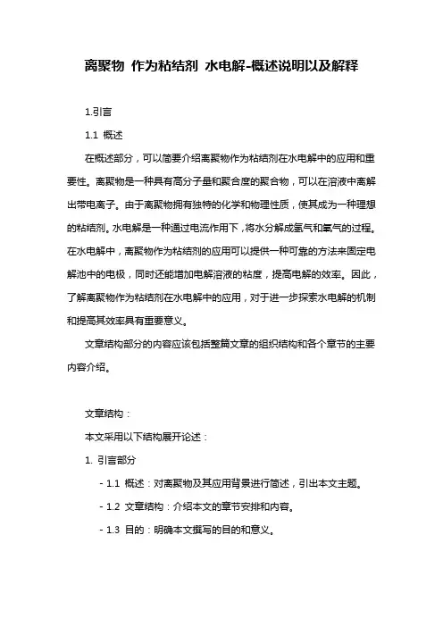 离聚物 作为粘结剂 水电解-概述说明以及解释