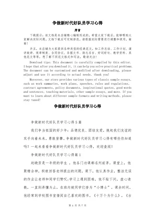 争做新时代好队员学习心得