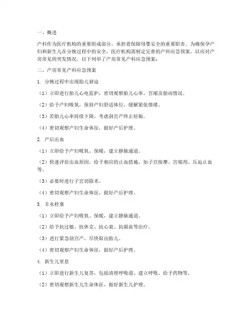 产房常见产科应急预案