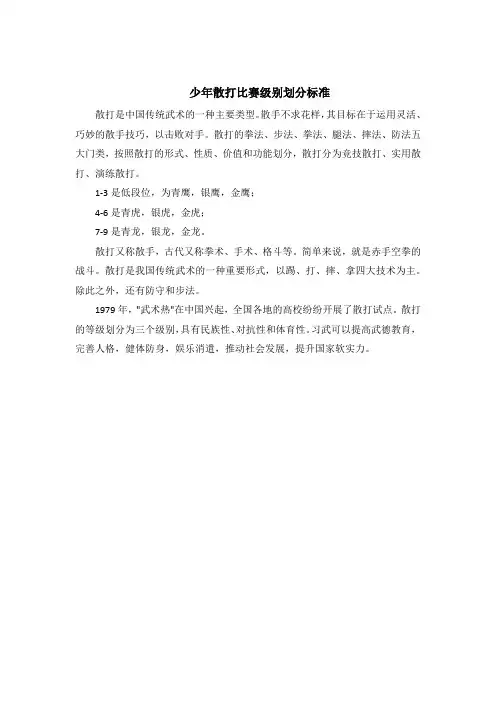 少年散打比赛级别划分标准