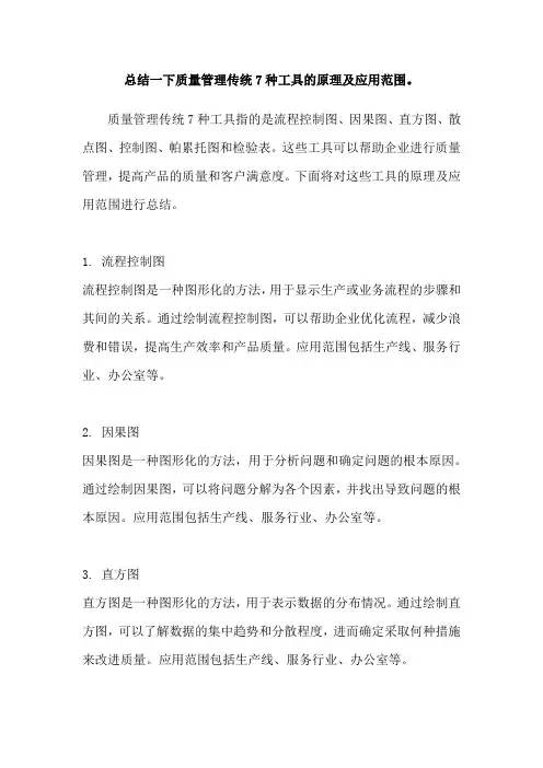 总结一下质量管理传统7种工具的原理及应用范围。