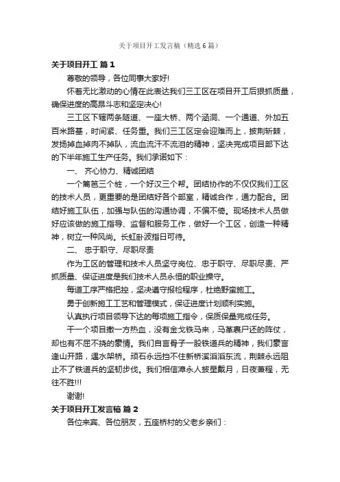 关于项目开工发言稿（精选6篇）